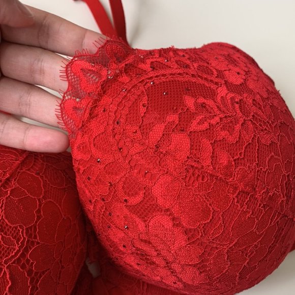 38 DDD La Senza Red Lace Beyond Sexy Classic Plunge Push-Up Bra - Picture 9 of 9